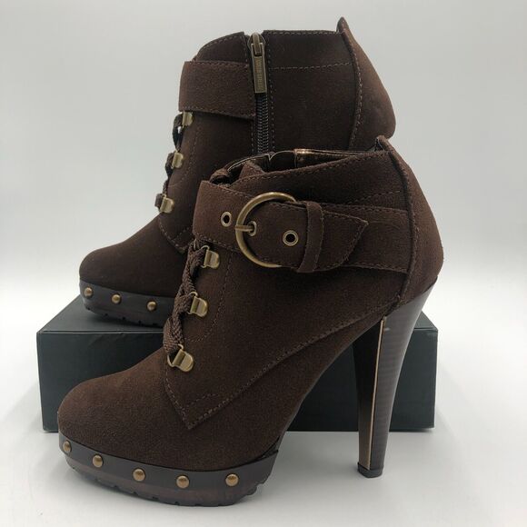 Colin‎ Stuart heeled Booties Women's Size 8 Brown Suede Adjustable buckle - Picture 3 of 10